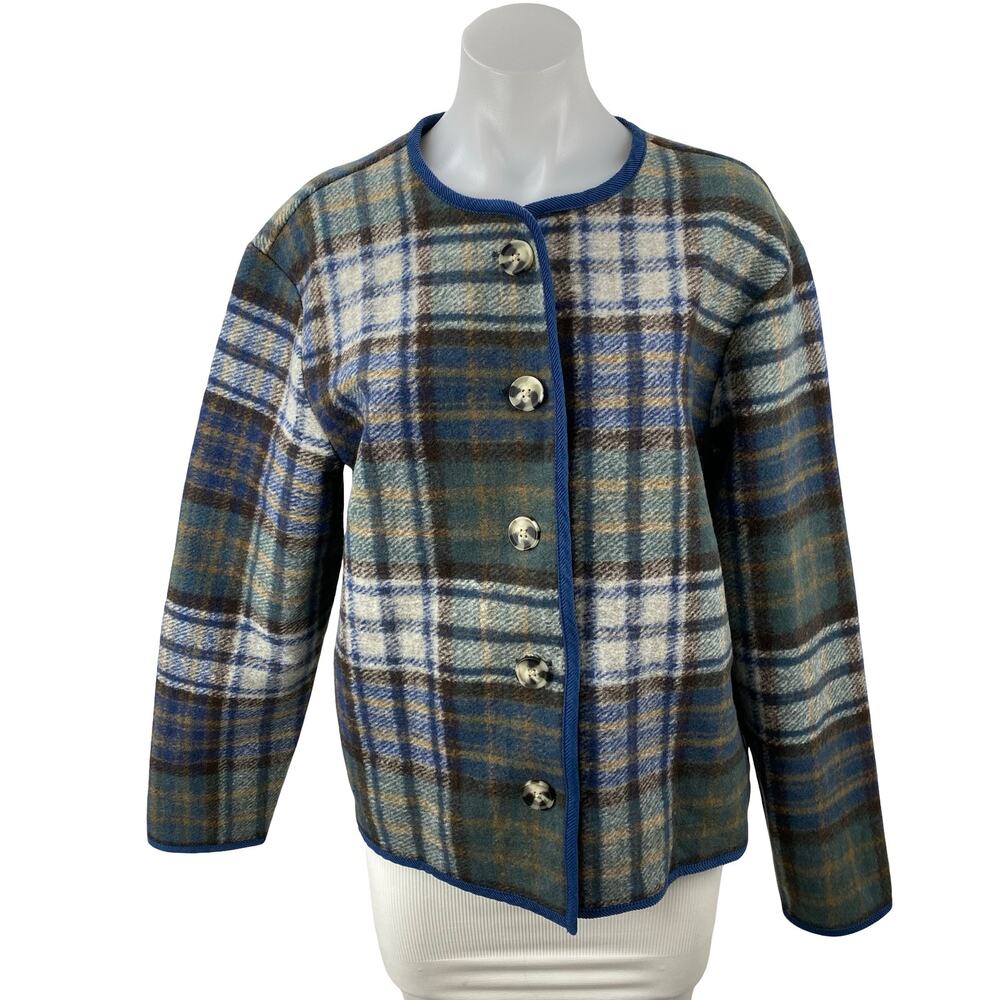 Lucky Brand Women's Green Plaid Fleece Long Sleeve Button Up Cardigan Sweater S